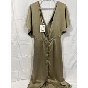 NWT Oak+Fort SATIN BUTTERFLY SLEEVE MIDI DRESS